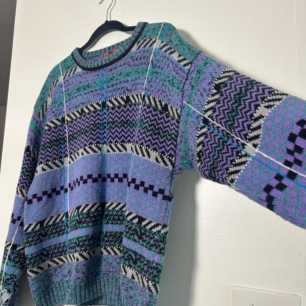 Vintage retro 80s 90s funky colorful sweater ~ pullover cozy crewneck - Picture 5 of 8